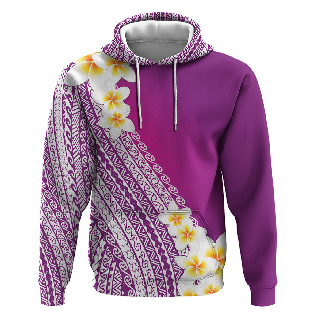 Tahiti Plumeria Tribal Pattern Hoodie Wave Style Purple LT05 Pullover Hoodie Purple - Polynesian Pride