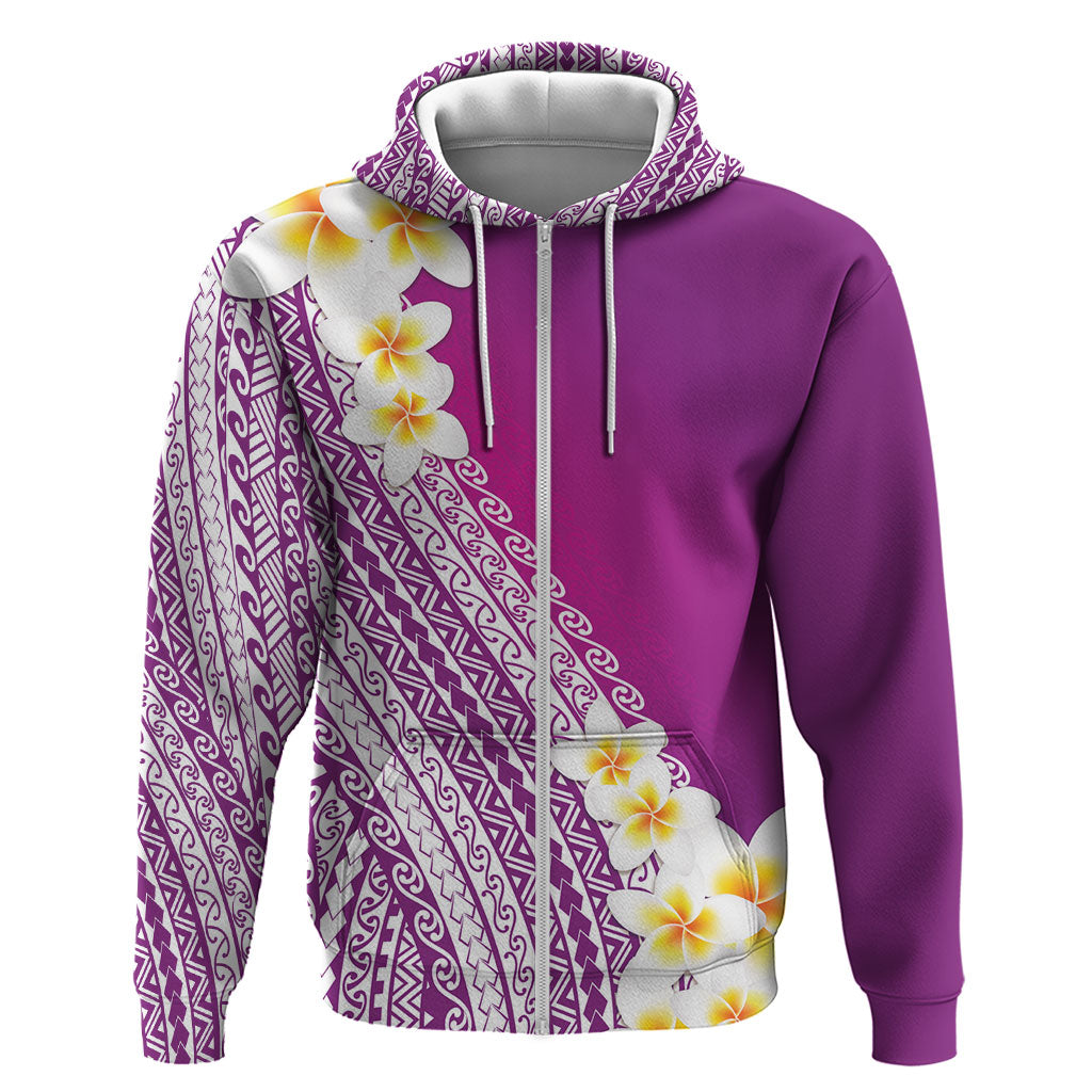 Tahiti Plumeria Tribal Pattern Hoodie Wave Style Purple LT05 Zip Hoodie Purple - Polynesian Pride