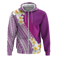 Tahiti Plumeria Tribal Pattern Hoodie Wave Style Purple LT05 Zip Hoodie Purple - Polynesian Pride