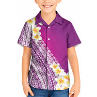 Tahiti Plumeria Tribal Pattern Kid Hawaiian Shirt Wave Style Purple LT05 Kid Purple - Polynesian Pride