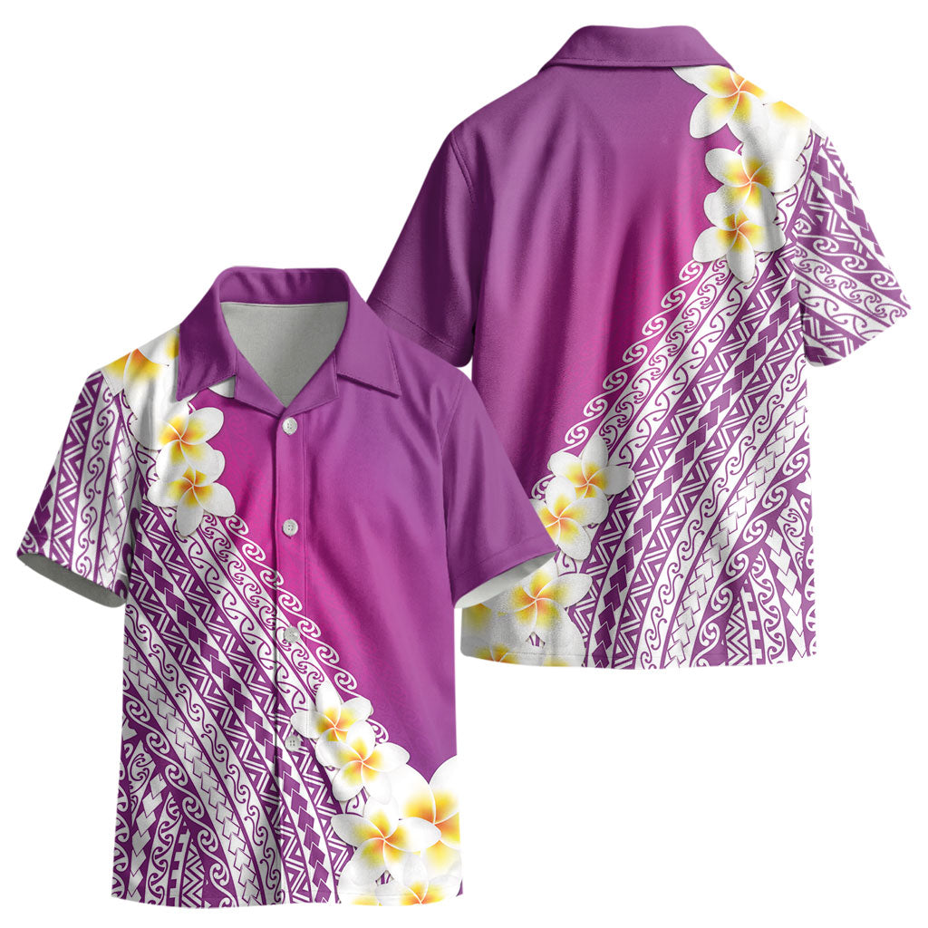 Tahiti Plumeria Tribal Pattern Kid Hawaiian Shirt Wave Style Purple LT05 - Polynesian Pride