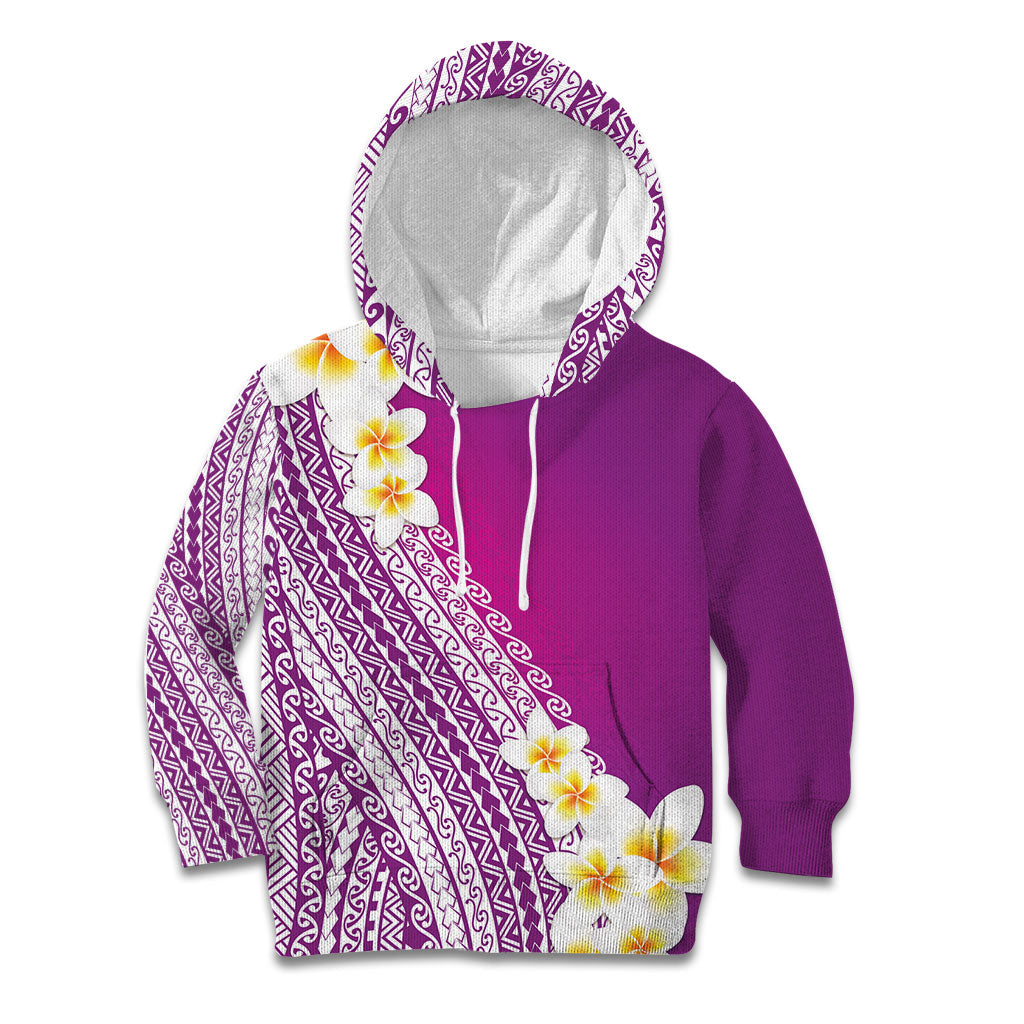 Tahiti Plumeria Tribal Pattern Kid Hoodie Wave Style Purple LT05 Hoodie Purple - Polynesian Pride