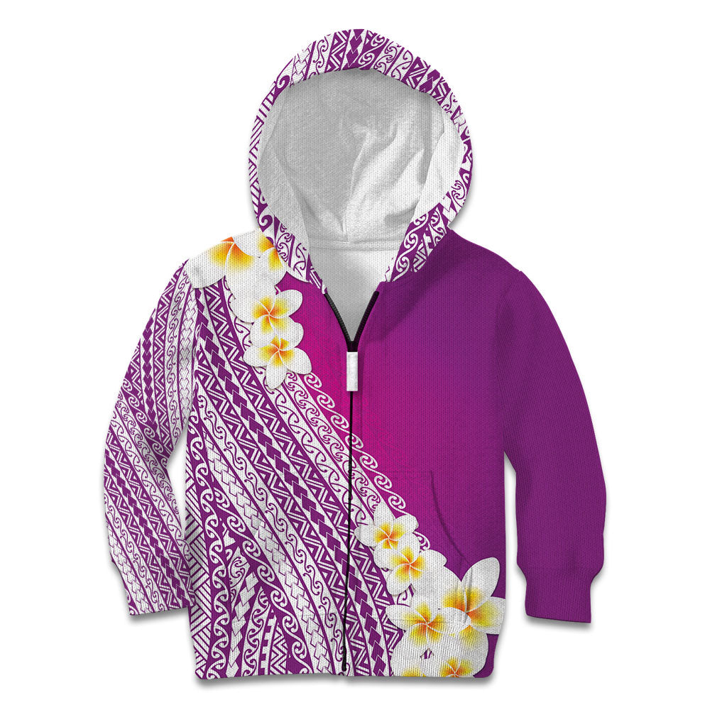 Tahiti Plumeria Tribal Pattern Kid Hoodie Wave Style Purple LT05 Zip Hoodie Purple - Polynesian Pride