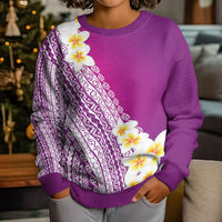 Tahiti Plumeria Tribal Pattern Kid Ugly Christmas Sweater Wave Style Purple LT05 - Polynesian Pride