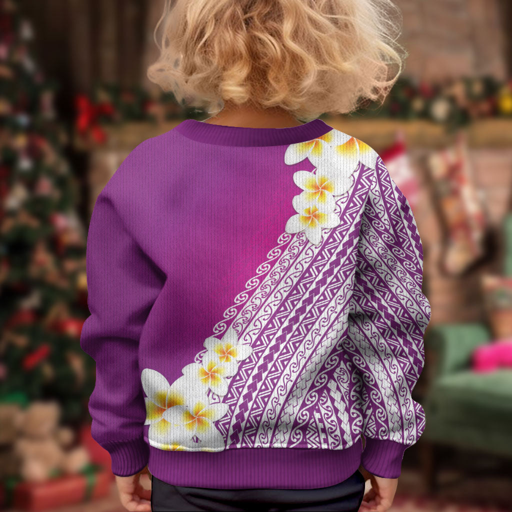 Tahiti Plumeria Tribal Pattern Kid Ugly Christmas Sweater Wave Style Purple LT05 - Polynesian Pride