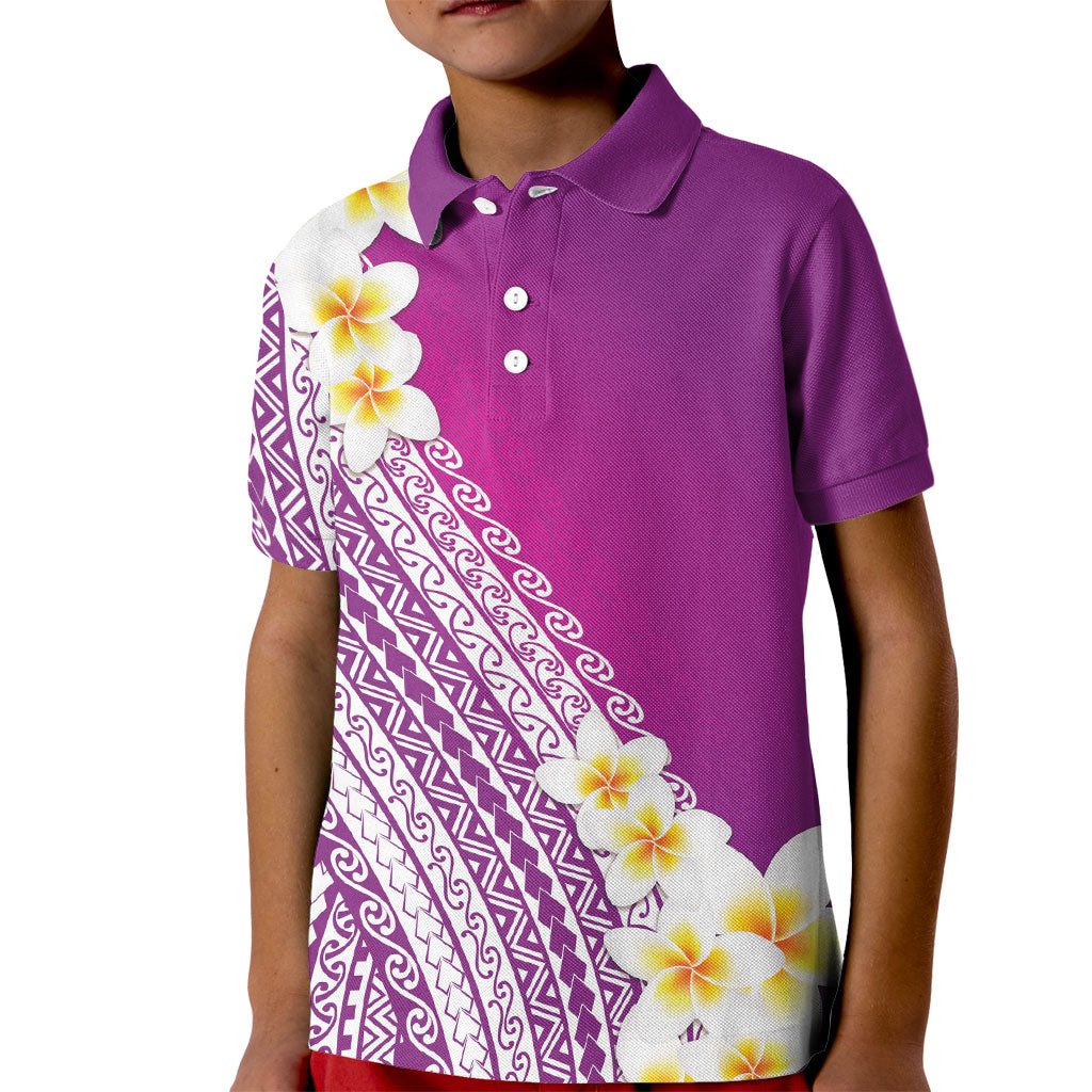 Tahiti Plumeria Tribal Pattern Kid Polo Shirt Wave Style Purple LT05 Kid Purple - Polynesian Pride