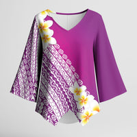 Tahiti Plumeria Tribal Pattern Kimono Sleeve Blouse Wave Style Purple LT05 Female Purple - Polynesian Pride
