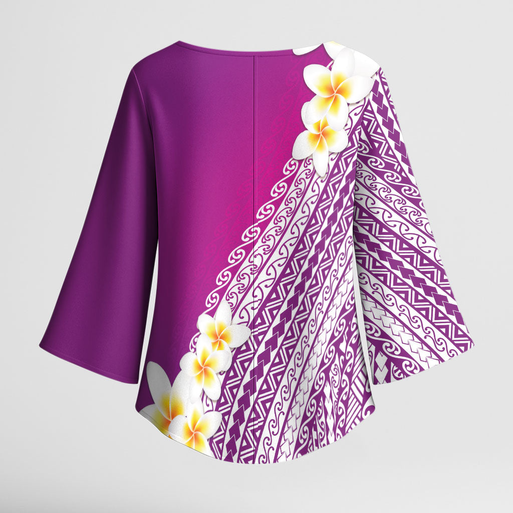 Tahiti Plumeria Tribal Pattern Kimono Sleeve Blouse Wave Style Purple LT05 - Polynesian Pride