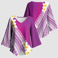 Tahiti Plumeria Tribal Pattern Kimono Sleeve Blouse Wave Style Purple LT05 - Polynesian Pride
