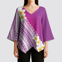 Tahiti Plumeria Tribal Pattern Kimono Sleeve Blouse Wave Style Purple LT05 - Polynesian Pride