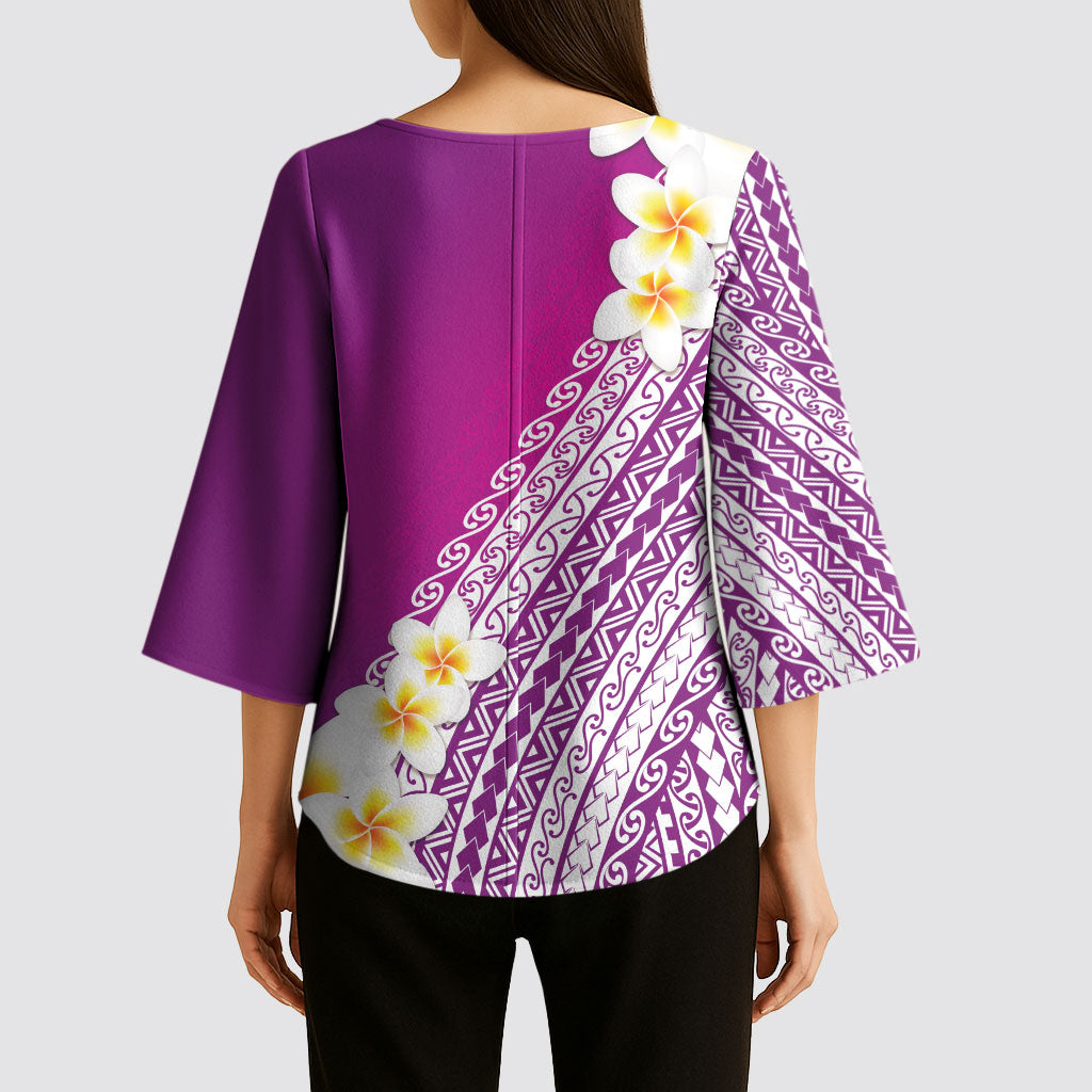 Tahiti Plumeria Tribal Pattern Kimono Sleeve Blouse Wave Style Purple LT05 - Polynesian Pride