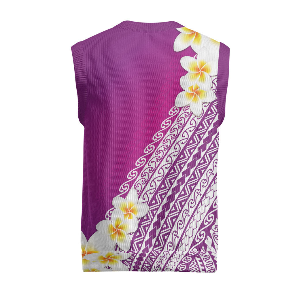 Tahiti Plumeria Tribal Pattern Christmas Knitted V-Neck Vest Wave Style Purple LT05 - Polynesian Pride
