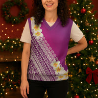 Tahiti Plumeria Tribal Pattern Christmas Knitted V-Neck Vest Wave Style Purple LT05 - Polynesian Pride