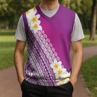 Tahiti Plumeria Tribal Pattern Christmas Knitted V-Neck Vest Wave Style Purple LT05 - Polynesian Pride