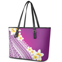 Tahiti Plumeria Tribal Pattern Leather Tote Bag Wave Style Purple LT05 - Polynesian Pride