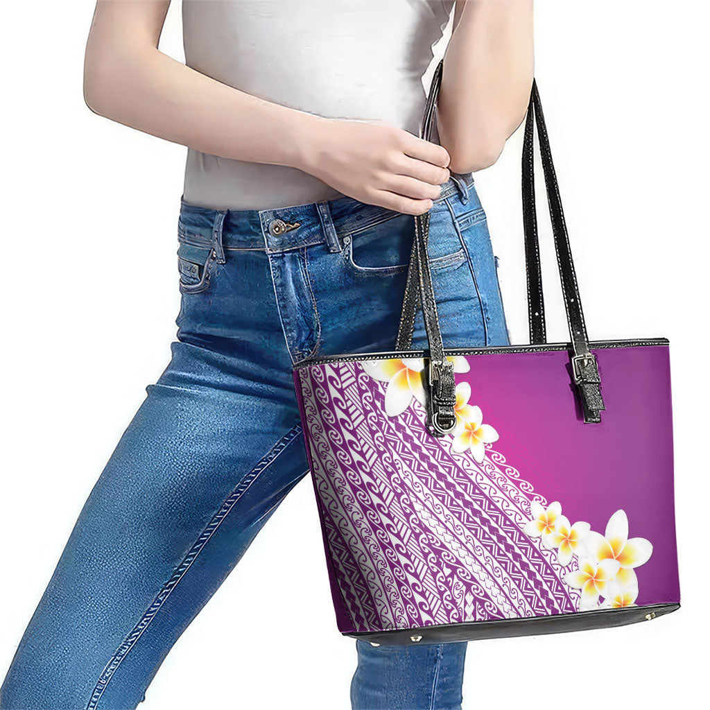 Tahiti Plumeria Tribal Pattern Leather Tote Bag Wave Style Purple LT05 - Polynesian Pride