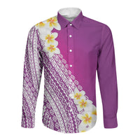 Tahiti Plumeria Tribal Pattern Long Sleeve Button Shirt Wave Style Purple LT05 Unisex Purple - Polynesian Pride