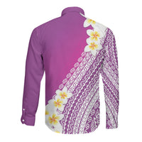 Tahiti Plumeria Tribal Pattern Long Sleeve Button Shirt Wave Style Purple LT05 - Polynesian Pride