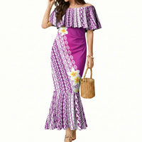 Tahiti Plumeria Tribal Pattern Mermaid Dress Wave Style Purple LT05 Women Purple - Polynesian Pride