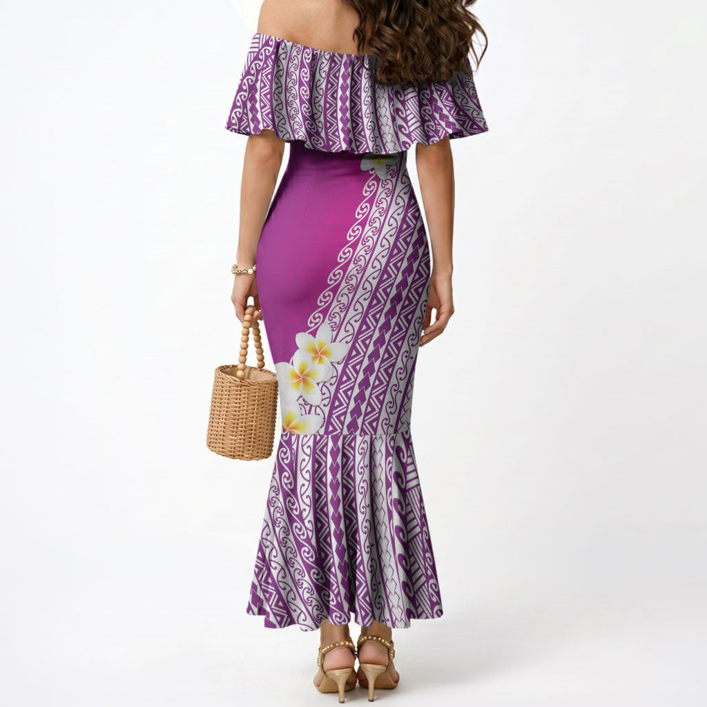 Tahiti Plumeria Tribal Pattern Mermaid Dress Wave Style Purple LT05 - Polynesian Pride