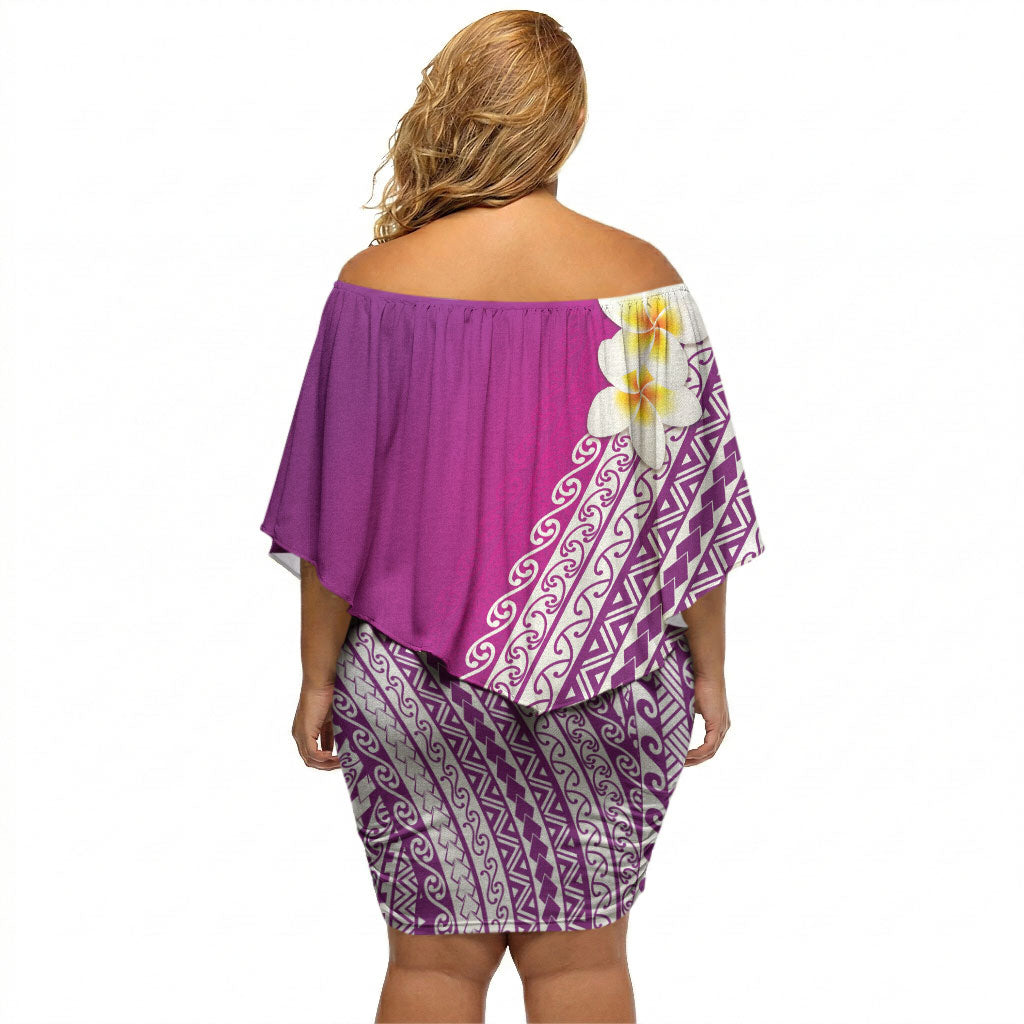 Tahiti Plumeria Tribal Pattern Off Shoulder Short Dress Wave Style Purple LT05 - Polynesian Pride