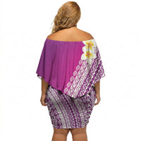 Tahiti Plumeria Tribal Pattern Off Shoulder Short Dress Wave Style Purple LT05 - Polynesian Pride