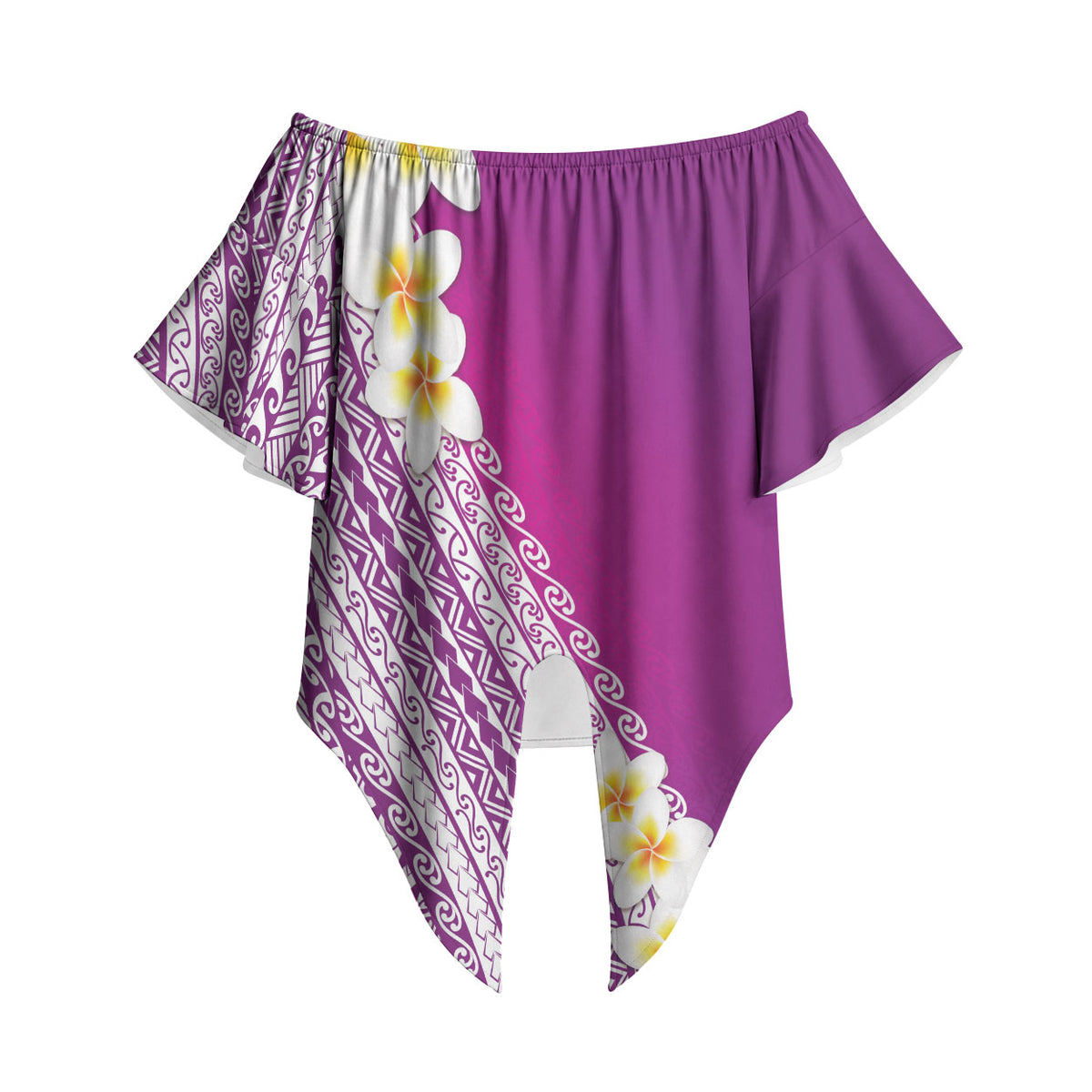 Tahiti Plumeria Tribal Pattern Off Shoulder Wrap Waist Top Wave Style Purple LT05 Purple - Polynesian Pride