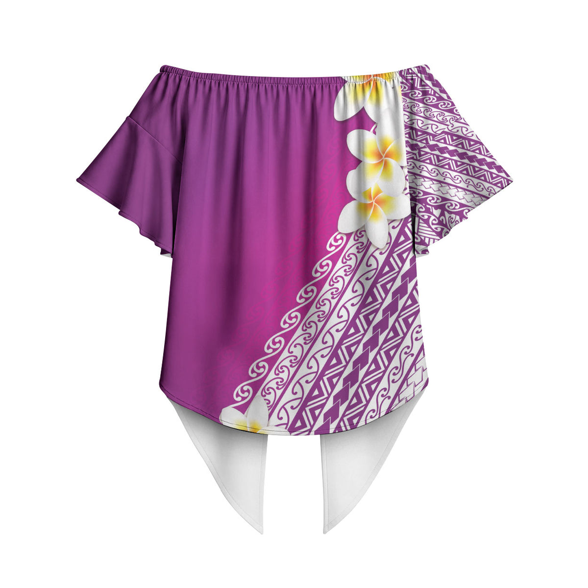 Tahiti Plumeria Tribal Pattern Off Shoulder Wrap Waist Top Wave Style Purple LT05 - Polynesian Pride