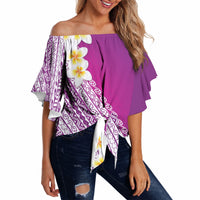 Tahiti Plumeria Tribal Pattern Off Shoulder Wrap Waist Top Wave Style Purple LT05 - Polynesian Pride