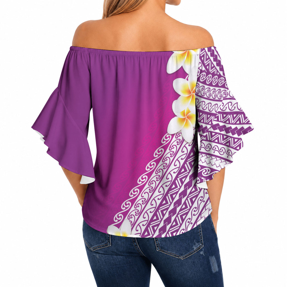 Tahiti Plumeria Tribal Pattern Off Shoulder Wrap Waist Top Wave Style Purple LT05 - Polynesian Pride