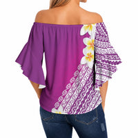 Tahiti Plumeria Tribal Pattern Off Shoulder Wrap Waist Top Wave Style Purple LT05 - Polynesian Pride