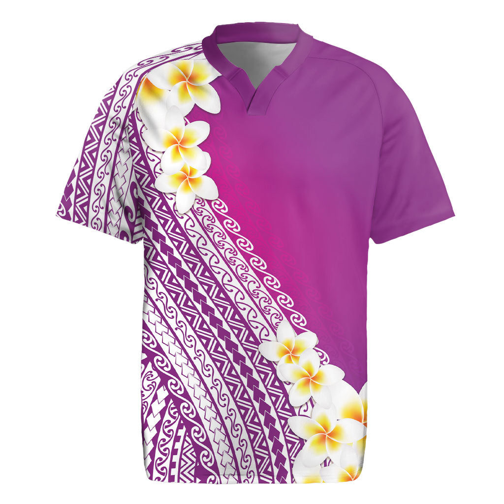 Tahiti Plumeria Tribal Pattern Rugby Jersey Wave Style Purple LT05 Purple - Polynesian Pride