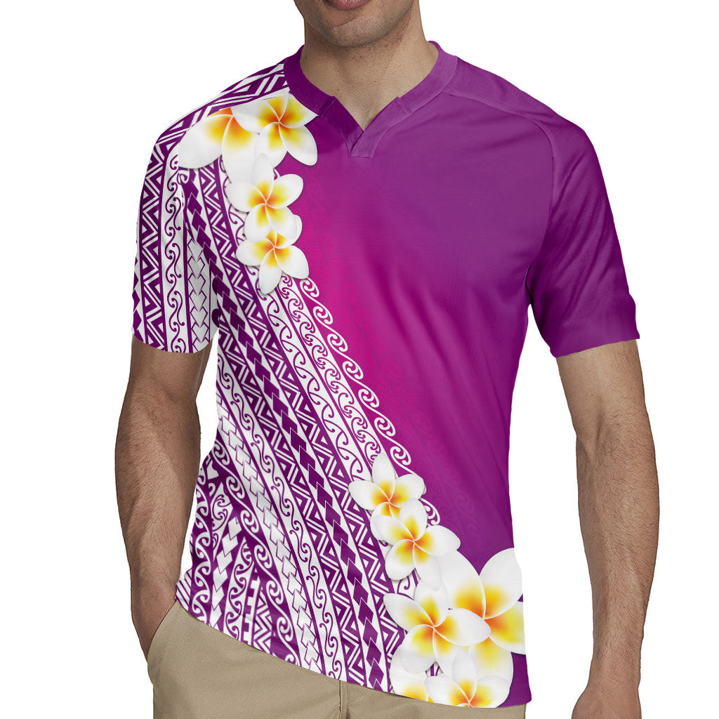 Tahiti Plumeria Tribal Pattern Rugby Jersey Wave Style Purple LT05 - Polynesian Pride