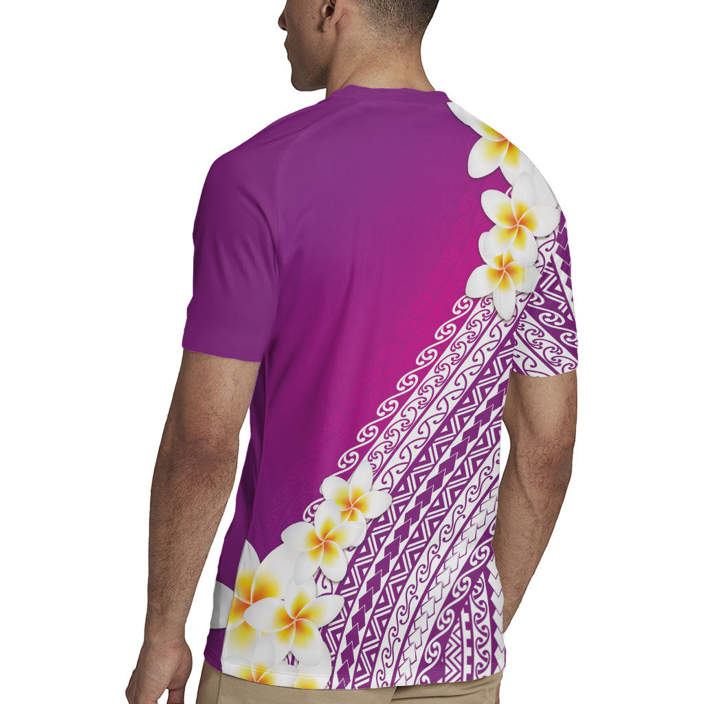 Tahiti Plumeria Tribal Pattern Rugby Jersey Wave Style Purple LT05 - Polynesian Pride