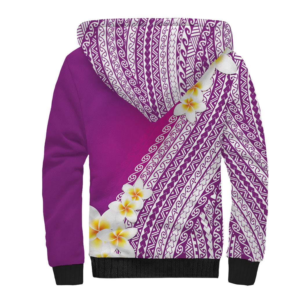 Tahiti Plumeria Tribal Pattern Sherpa Hoodie Wave Style Purple LT05 - Polynesian Pride
