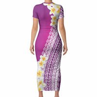 Tahiti Plumeria Tribal Pattern Short Sleeve Bodycon Dress Wave Style Purple LT05 - Polynesian Pride