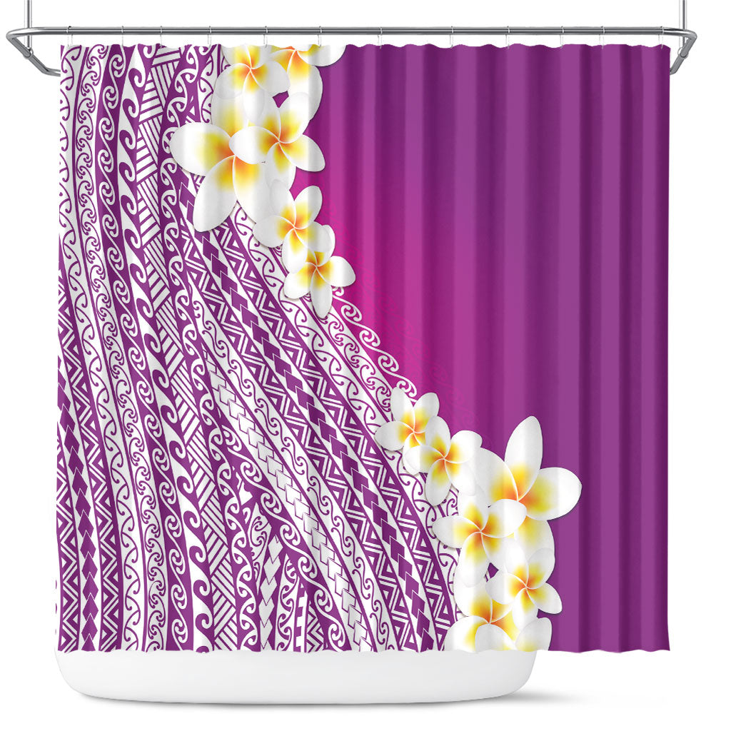 Tahiti Plumeria Tribal Pattern Shower Curtain Wave Style Purple LT05 Purple - Polynesian Pride