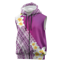 Tahiti Plumeria Tribal Pattern Sleeveless Zip Hoodie Wave Style Purple LT05 Purple - Polynesian Pride