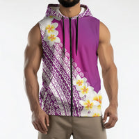 Tahiti Plumeria Tribal Pattern Sleeveless Zip Hoodie Wave Style Purple LT05 - Polynesian Pride