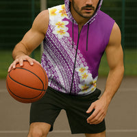 Tahiti Plumeria Tribal Pattern Sleeveless Zip Hoodie Wave Style Purple LT05 - Polynesian Pride