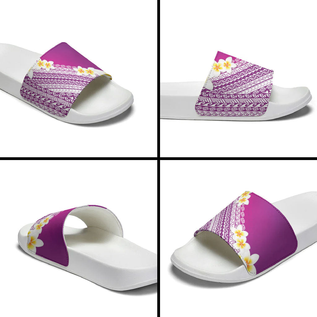 Tahiti Plumeria Tribal Pattern Slide Sandals Wave Style Purple LT05 - Polynesian Pride