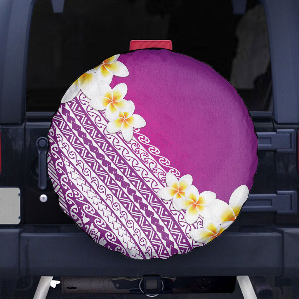 Tahiti Plumeria Tribal Pattern Spare Tire Cover Wave Style Purple LT05 No hole Purple - Polynesian Pride