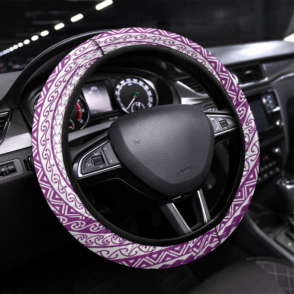 Tahiti Plumeria Tribal Pattern Steering Wheel Cover Wave Style Purple LT05 Universal Fit Purple - Polynesian Pride