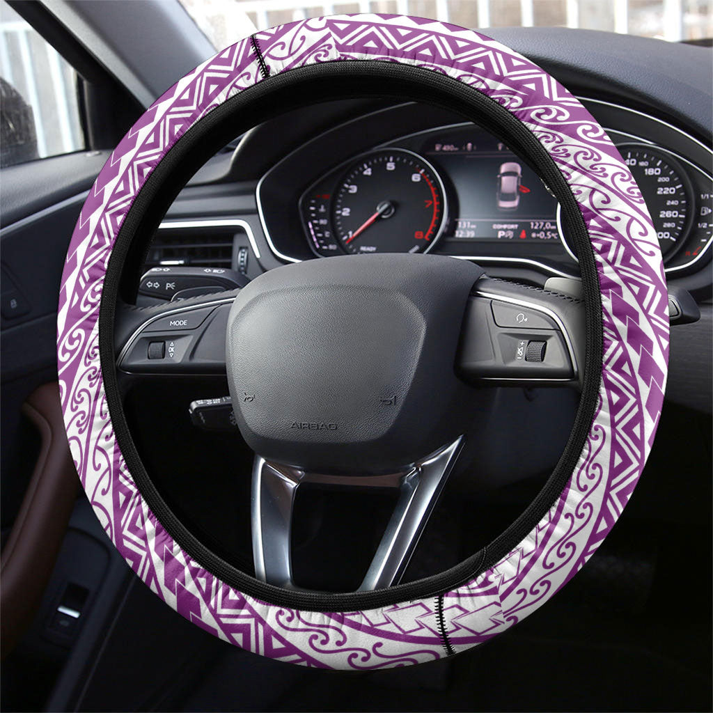 Tahiti Plumeria Tribal Pattern Steering Wheel Cover Wave Style Purple LT05 - Polynesian Pride