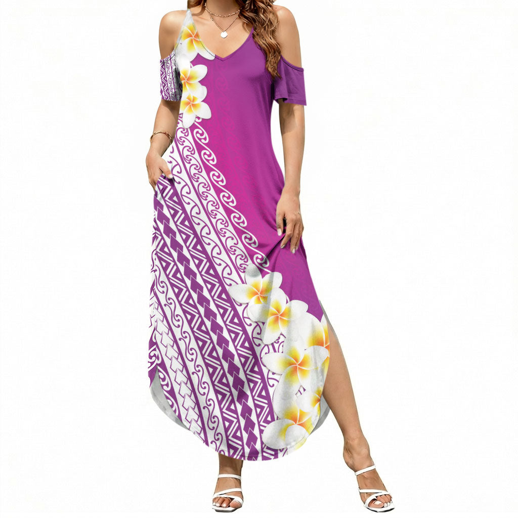Tahiti Plumeria Tribal Pattern Summer Maxi Dress Wave Style Purple LT05 Women Purple - Polynesian Pride
