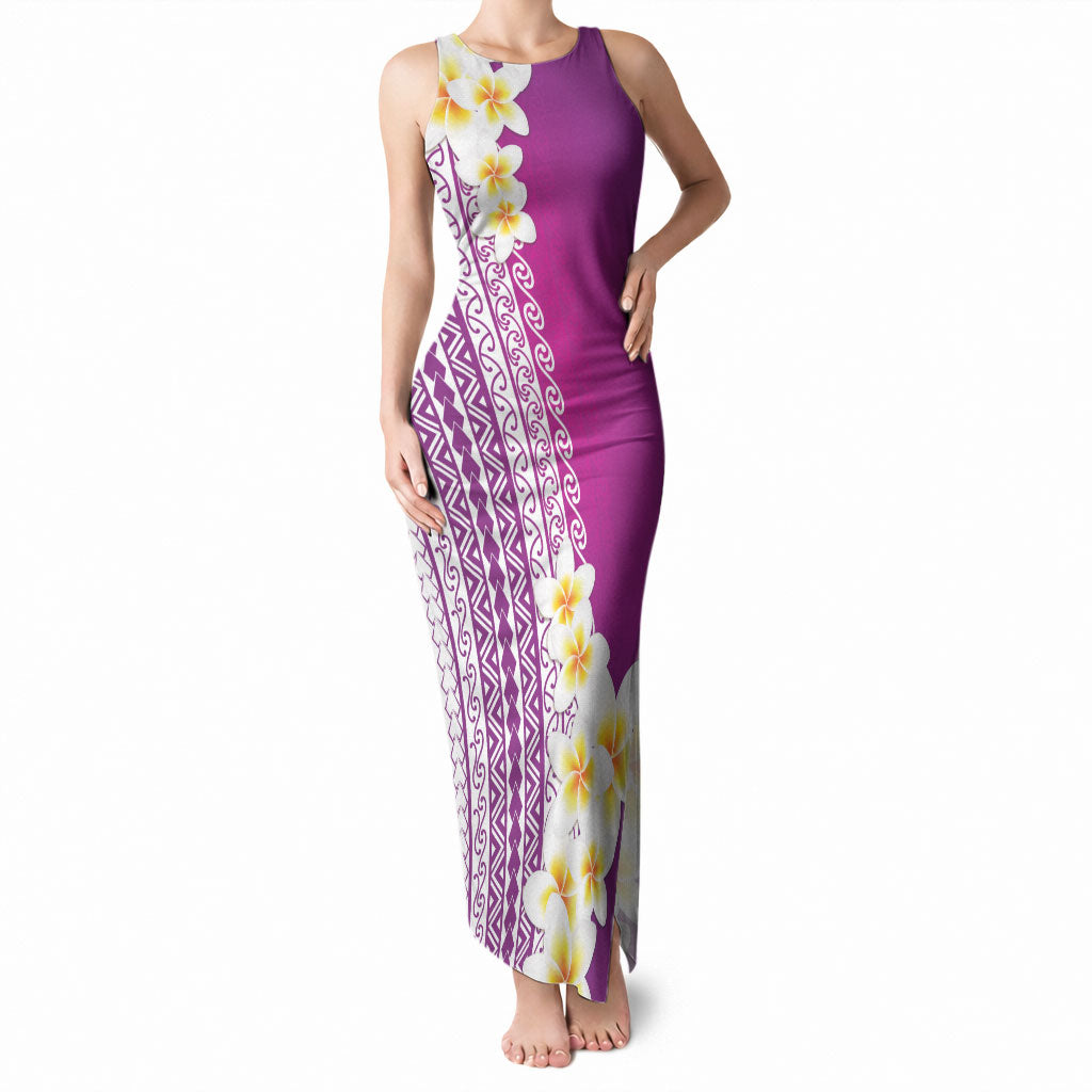 Tahiti Plumeria Tribal Pattern Tank Maxi Dress Wave Style Purple LT05 Women Purple - Polynesian Pride