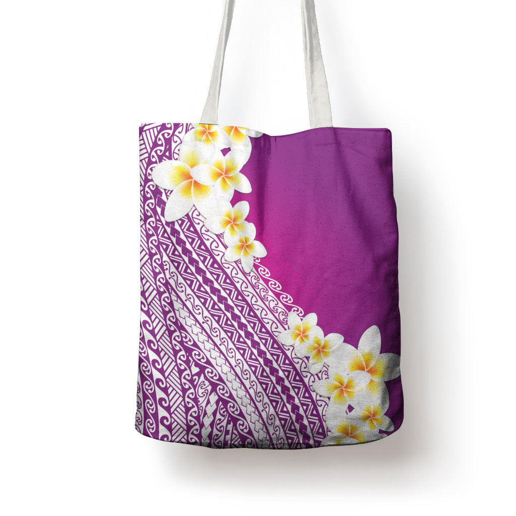 Tahiti Plumeria Tribal Pattern Tote Bag Wave Style Purple LT05 - Polynesian Pride