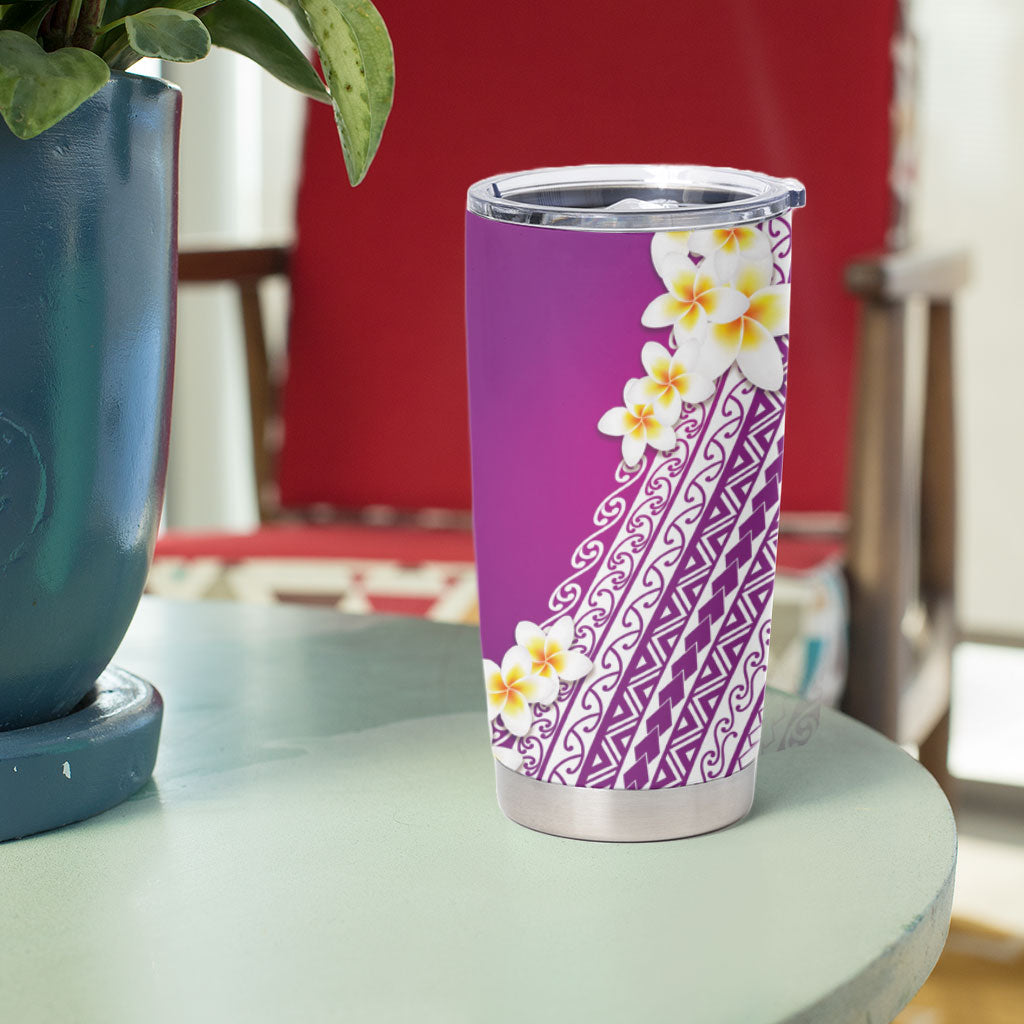 Tahiti Plumeria Tribal Pattern Tumbler Cup Wave Style Purple LT05 - Polynesian Pride