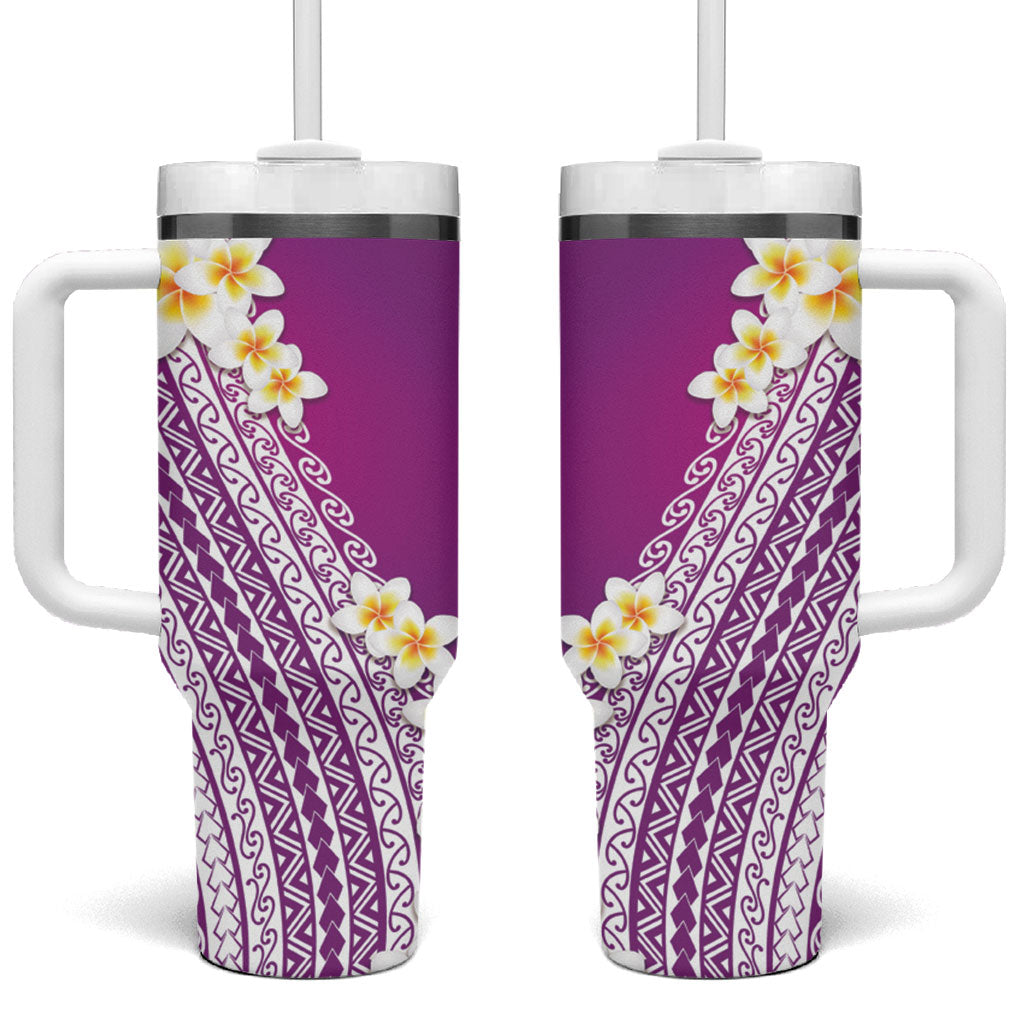 Tahiti Plumeria Tribal Pattern Tumbler With Handle Wave Style Purple LT05 One Size: 40 oz Purple - Polynesian Pride