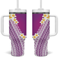 Tahiti Plumeria Tribal Pattern Tumbler With Handle Wave Style Purple LT05 One Size: 40 oz Purple - Polynesian Pride